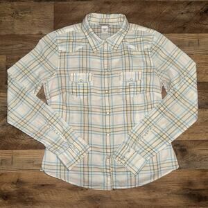 Abercrombie & Fitch Top Womens Med White Plaid Western Pearl Snap Shirt